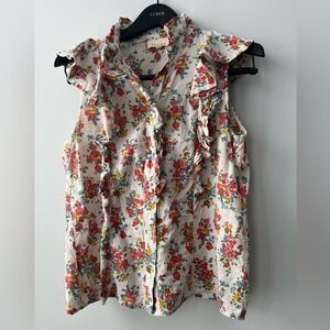 Sezane Sleeveless Ruffle Floral Top